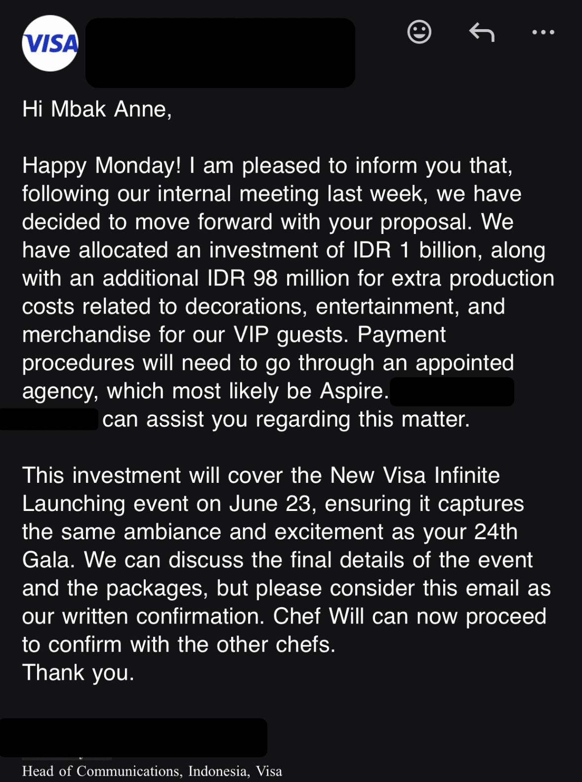 VISA Infinite partnership