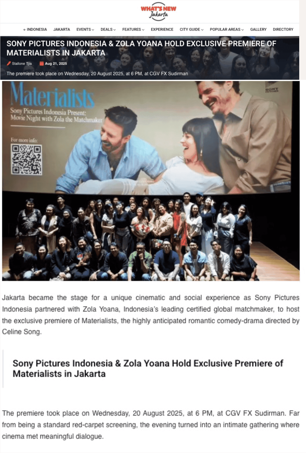 Zola The Matchmaker × The Materialist Premiere